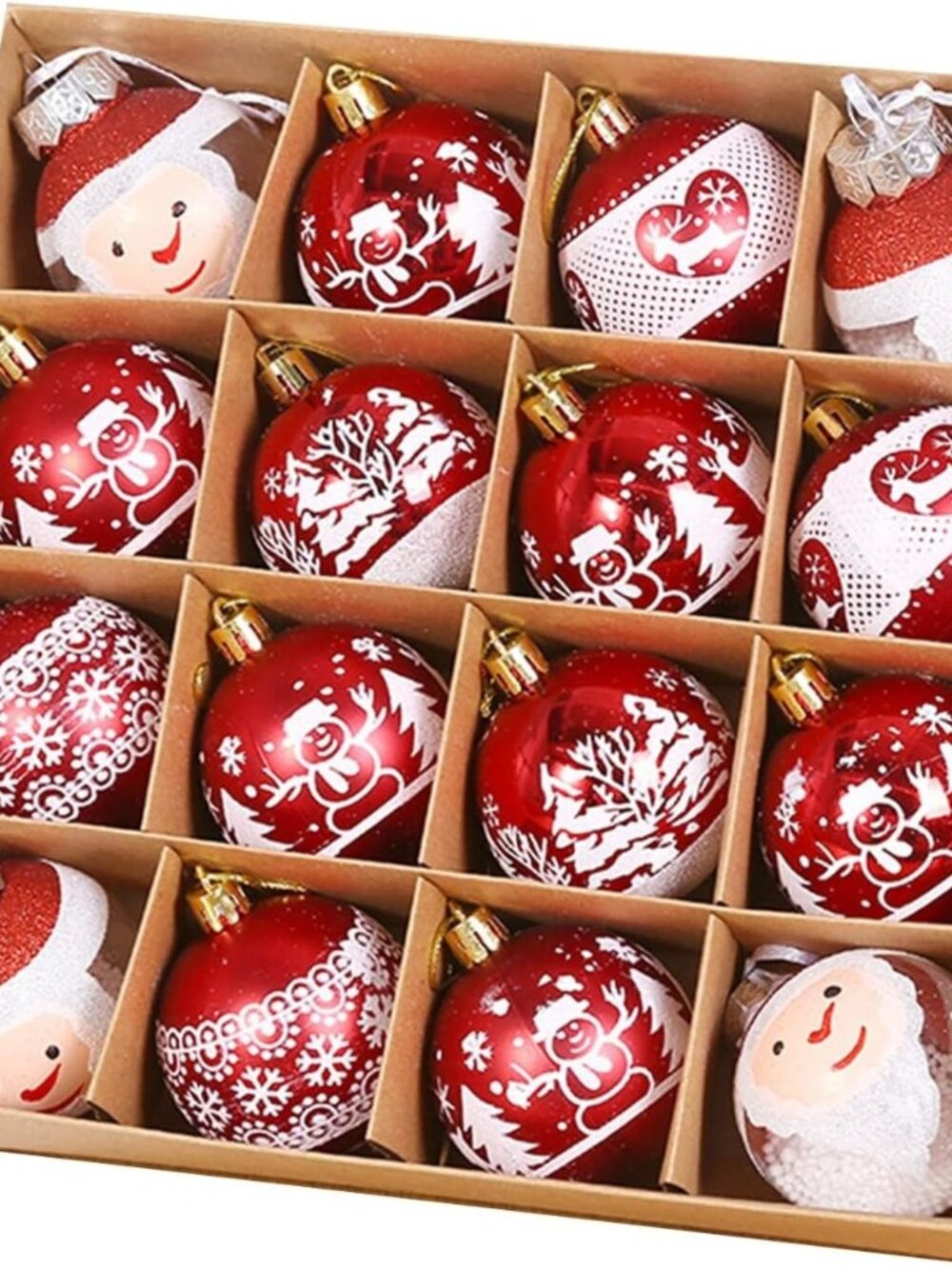 16pc Christmas Ball Ornaments 2.36" Red White Shatterproof Tree Decorations
